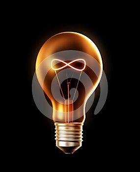 Lightbulb with a filament shaped like a infinity symbol