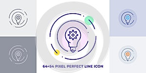Lightbulb with gear line art vector icon. Outline symbol of innovation idea. Creative solution pictogram