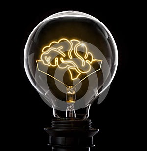Lightbulb with a glowing wire in the shape of a brain series