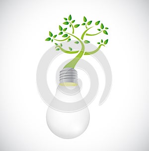 Lightbulb and green growing tree. illustration