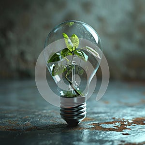 Lightbulb with Green Plant Inside: Eco Innovation - AI Generated