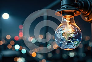 Creative lightbulb with Earth image symbolizing environmental awareness and