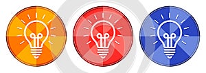 Lightbulb icon burst light round button set illustration