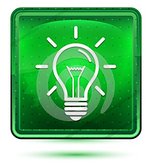 Lightbulb icon neon light green square button