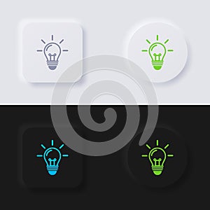 Lightbulb icon set, Multicolor neumorphism button soft UI Design.