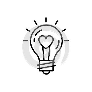 Lightbulb idea Love Icon Feelings vector. Thin line art design, Vector illustration