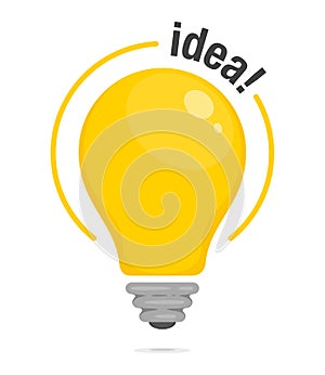 Lightbulb of Idea. Yellow glowing light bulb. Symbol of idea, solution and thinking. Flat style icon. Vector illustration