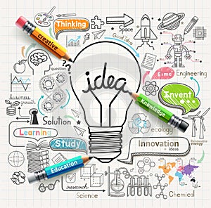 Lightbulb ideas concept doodles icons set. photo