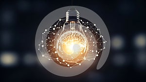 Illuminated light bulb with brain and network connection