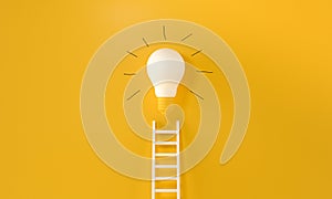 Lightbulb With A Ladder and handmade gloss lines on yellow background. Representing An Idea, Creativity and innovation concept. 3d