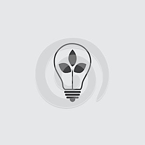 Lightbulb with leaf icon in a flat design in black color. Vector illustration eps10