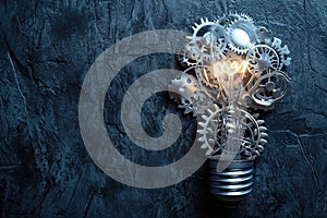 A lightbulb made of gears and cogs, illustrating the mechanics behind innovative ideas