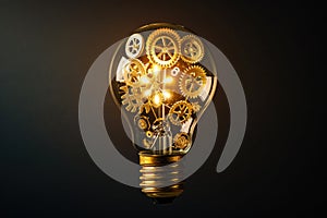 A lightbulb made of gears and cogs, illustrating the mechanics behind innovative ideas