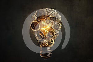 A lightbulb made of gears and cogs, illustrating the mechanics behind innovative ideas