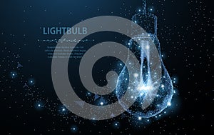 Lightbulb. Polygonal mesh art looks like constellation. Concept illustration or background