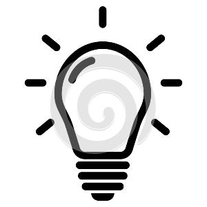 Lightbulb with rays glowing icon. Lighting Electric lamp. Trendy Flat style for graphic design. Idea sign, solution, thinking