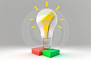 lightbulb with red, green, yellow and blue cubes on grey background