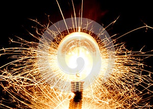 Lightbulb with sparks emitting from it