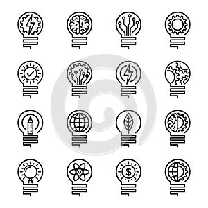 Lightbulb thin line icon set. Editable stroke. Vector illustrati