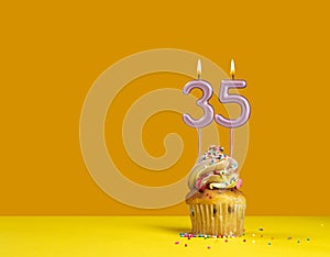 Lighted birthday candle - Celebration card with candle number 35