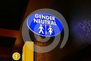Illuminated Gender Neutral restroom sign photo