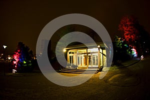 Lighted building entrance photo