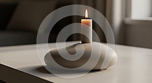 A lighted candle rests on a