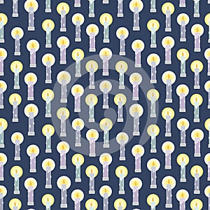 Lighted candles vector pattern on blue background