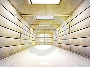 Lighted Corridor Hallway with Glossy walls and floor textured