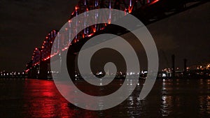 Lighted Footbridge Reflects Ohio River Louisville Kentucky Downtown