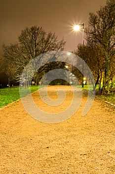 Lighted gravel path in the park