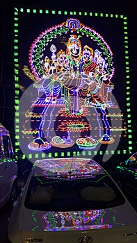 Lighted Hindu god& x27;s of Lord Shiva Parvathi and Children