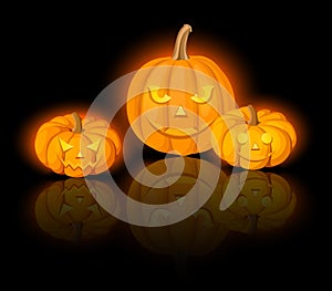 Lighted Jack-O-Lanterns (Halloween pumpkins). Vector eps-10.