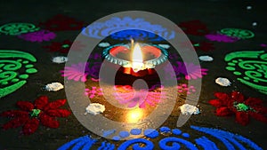 Lighted lamp with rangoli