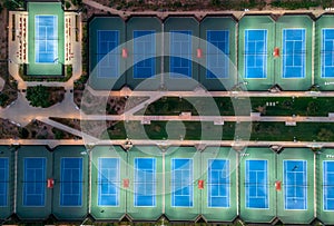 Lighted tennis courts grouped together