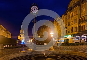 Lighted Victoriei Square and Orthodox Cathedral, Timisoara