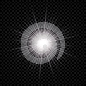 White glowing light explodes with starburst effects and sparkles photo