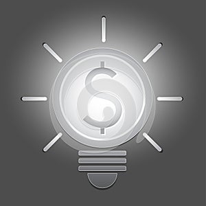 Lighten bright dollar coin light bulb on grey background