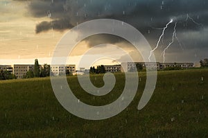 Lightening strike during an urban thunderstorm