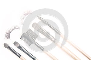 Lighter sepia filter eyelash and eye makeup brushes kit