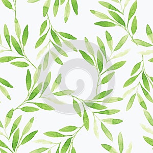 Lightgreen watercolor leaves pattern with white background