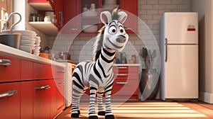 Lighthearted Animated Zebra In A Pixar-style Kitchen