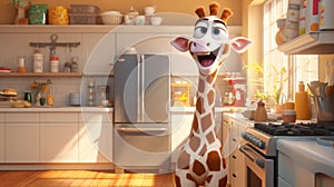 Lighthearted Cartoon Giraffe In Kitchen - Pixar Style 4k Wallpaper