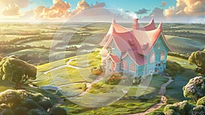 Lighthearted Escape: A charming house in a vast meadow.