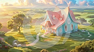 Lighthearted Escape: A charming house in a vast meadow.
