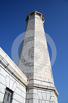 Stone lighthouse at Gytheio, Greece.