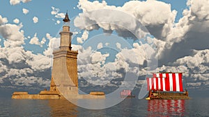 Lighthouse of Alexandria and ancient Greek warships