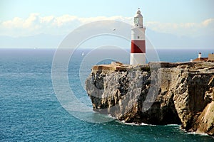 Lighthouse in ancient fortress on the south of the Rock of Gibraltar.