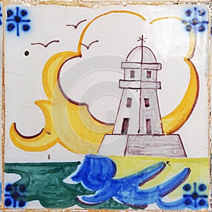 Lighthouse antique tile