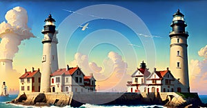 Lighthouse as Leadership Direction Warning Alert Indicator Guidence Signal Generative AI Concept